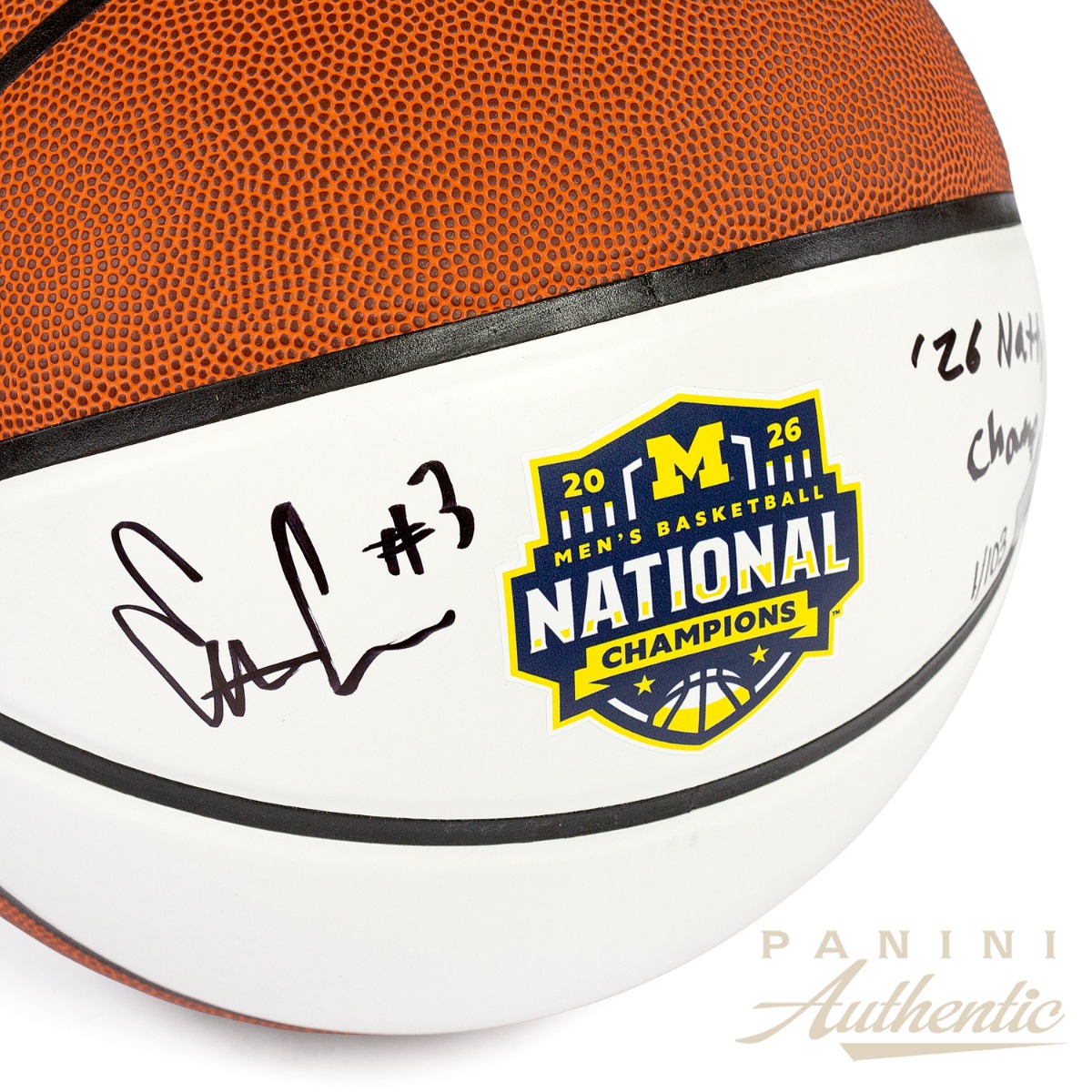 Product image 2 for - Elliot Cadeau Autographed Michigan Wolverines 2026 National Champions White Panel Basketba