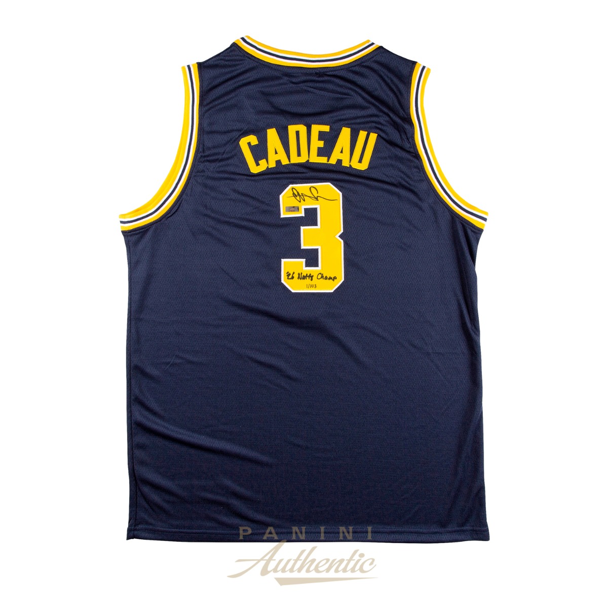 Product image 1 for - Elliot Cadeau Autographed Michigan Wolverines Blue 2026 Final Four Replica Jersey with "'2