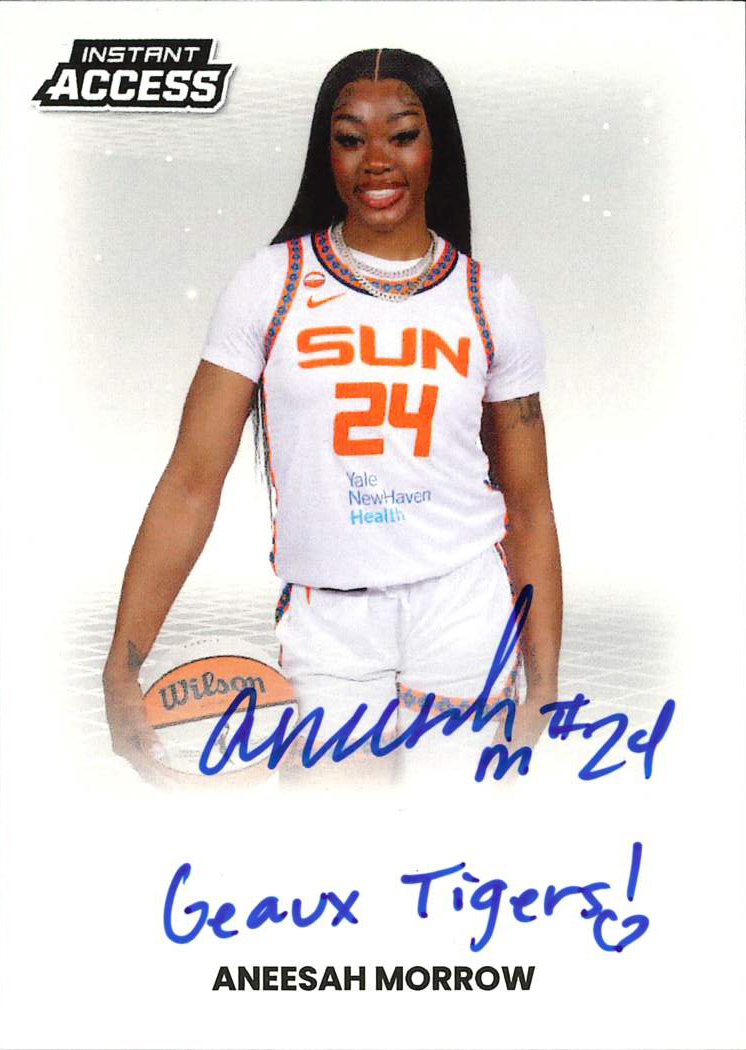 Detailed Image of Aneesha Morrow - 2026 Panini WNBA Instant Access Autographs - 1/1 with "Geaux Tigers!" Inscription