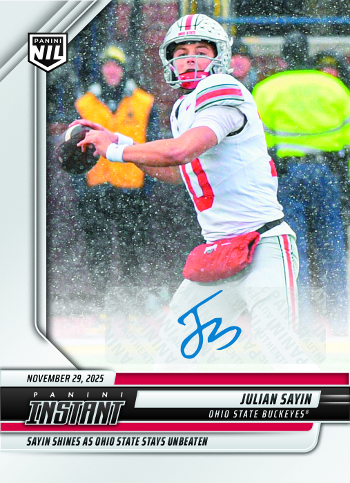 Product image for - Julian Sayin - 2025 Panini Instant NIL College Football #JSG - Base /99 Auto