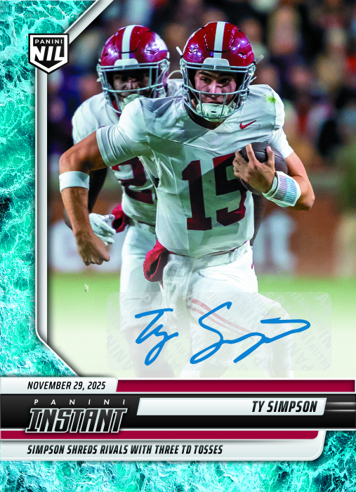 Product image for - Ty Simpson - 2025 Panini Instant NIL College Football #TSB - Water /10 Auto