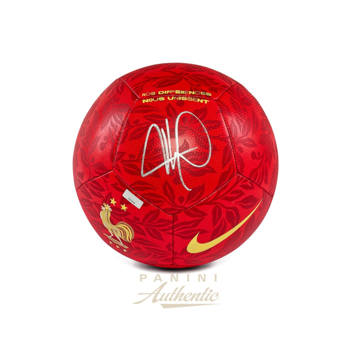 Product image for - Kylian Mbappe Autographed Red French Football Federation National Team Pitch Soc
