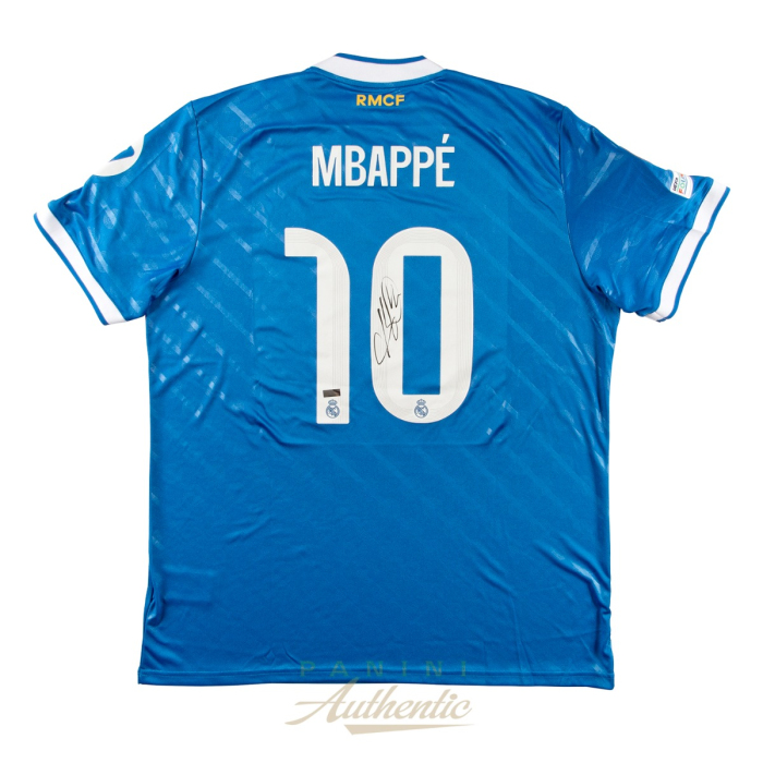 Product image for - Kylian Mbappe Autographed 2025-26 Real Madrid Royal Blue Replica Alternate Jerse