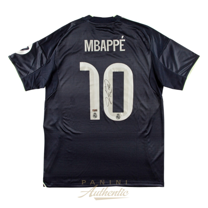 Product image for - Kylian Mbappe Autographed 2025-26 Real Madrid Navy Replica Away Jersey ~Open Edi