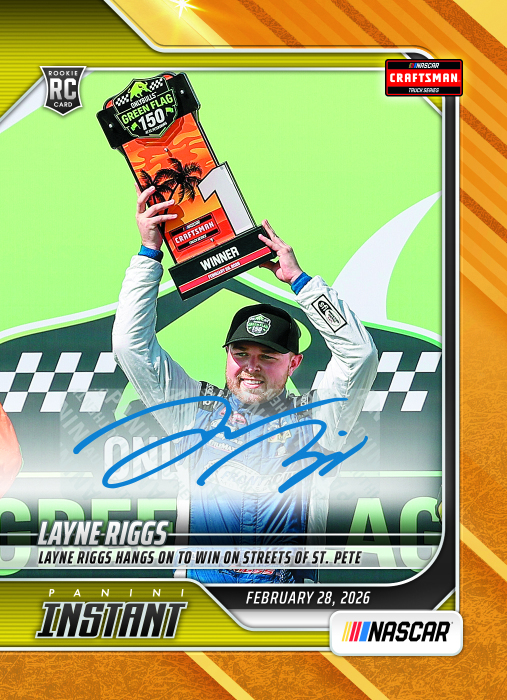 Product image for - Layne Riggs - 2026 Panini Instant NASCAR #9 - Gold /10 Auto