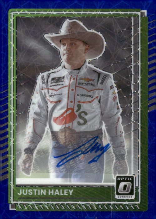 Product image for - Justin Haley - 2025 Donruss Base Optic Signatures Blue Velocity