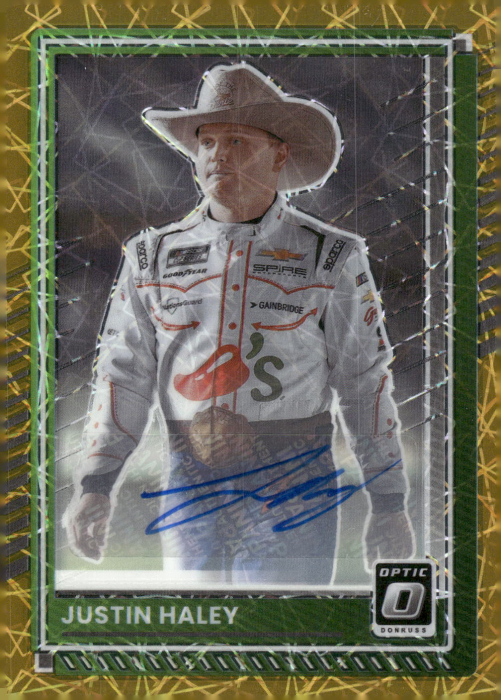 Product image for - Justin Haley - 2025 Donruss Base Optic Signatures Gold Velocity