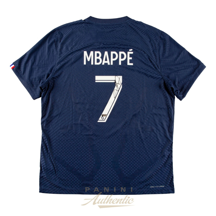 Product image for - Kylian Mbappe Autographed 2022-23 Paris Saint-Germain Authentic Navy Blue Home J