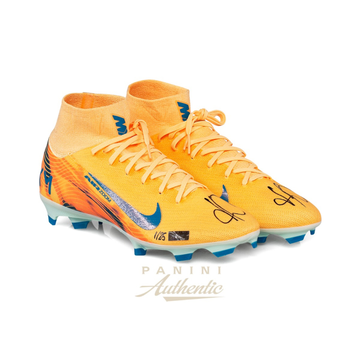 Product image for - Kylian Mbappe Dual Autographed Orange Nike Zoom Mercurial Superfly 10 Pro Cleats