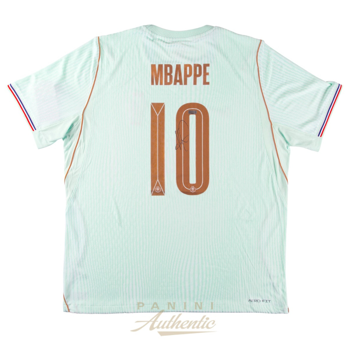 Product image for - Kylian Mbappe Autographed 2026 France National Team Mint Green Authentic Away Je