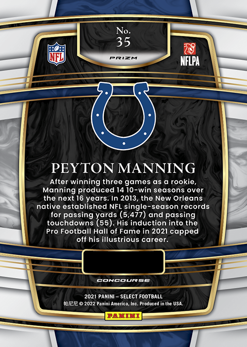 2021 Panini NFT Select Football - Base Concourse Cosmic Prizm #35 - Peyton  Manning - [15/15]