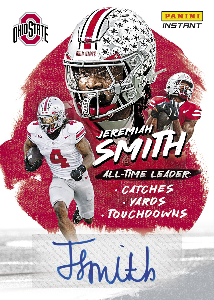 Detailed Image of Jeremiah Smith Record Breaker #RB-JS - 2026 Panini Instant NIL College Football - Base /49 Auto