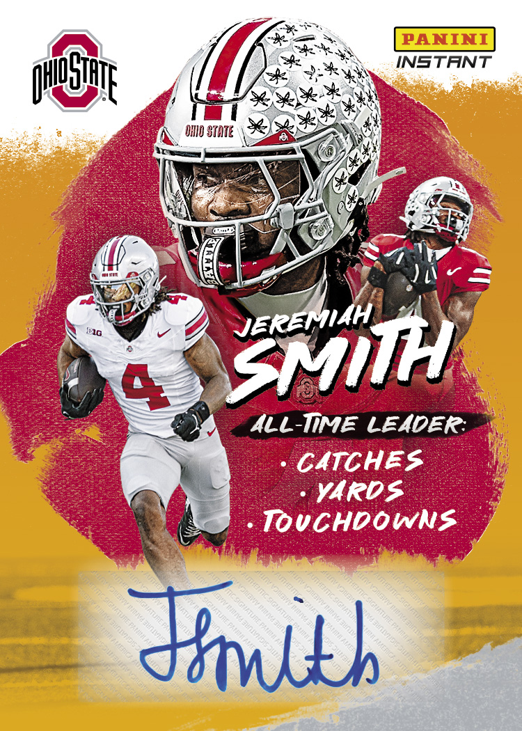 Detailed Image of Jeremiah Smith Record Breaker #RB-JS - 2026 Panini Instant NIL College Football - Gold /10 Auto
