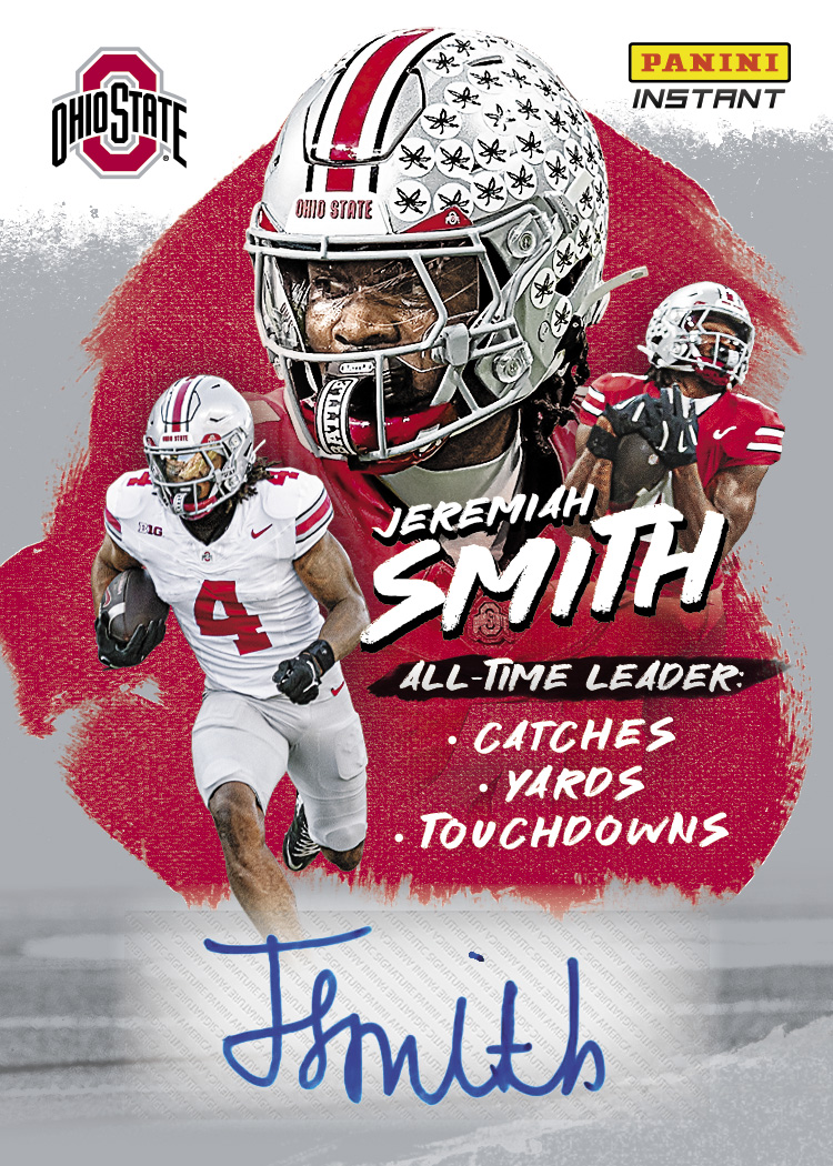 Detailed Image of Jeremiah Smith Record Breaker #RB-JS - 2026 Panini Instant NIL College Football - Grey /15 Auto