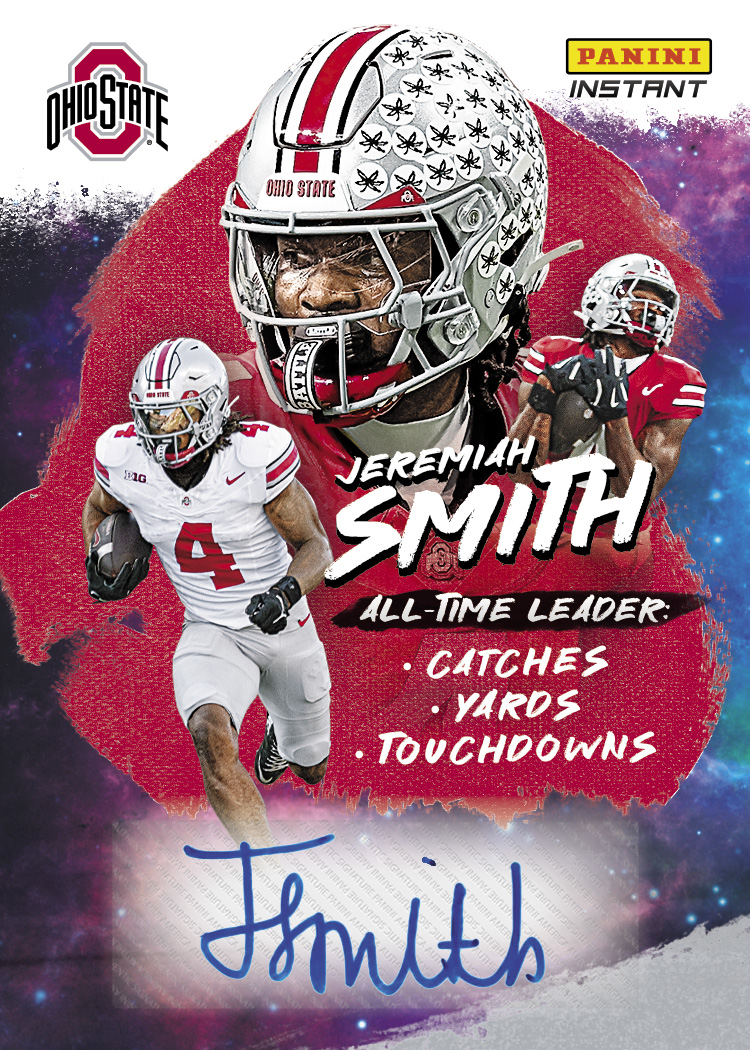 Detailed Image of Jeremiah Smith Record Breaker #RB-JS - 2026 Panini Instant NIL College Football - Galaxy 1/1 Auto