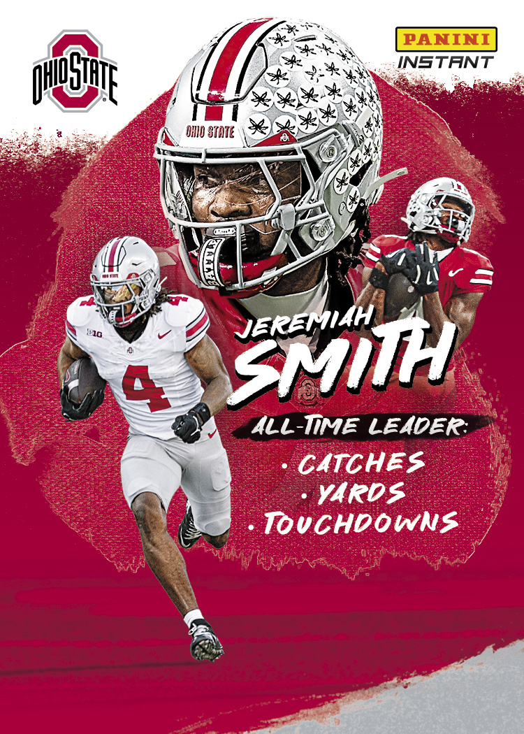 Detailed Image of Jeremiah Smith Record Breaker #RB-JS - 2026 Panini Instant NIL College Football - Scarlet /49
