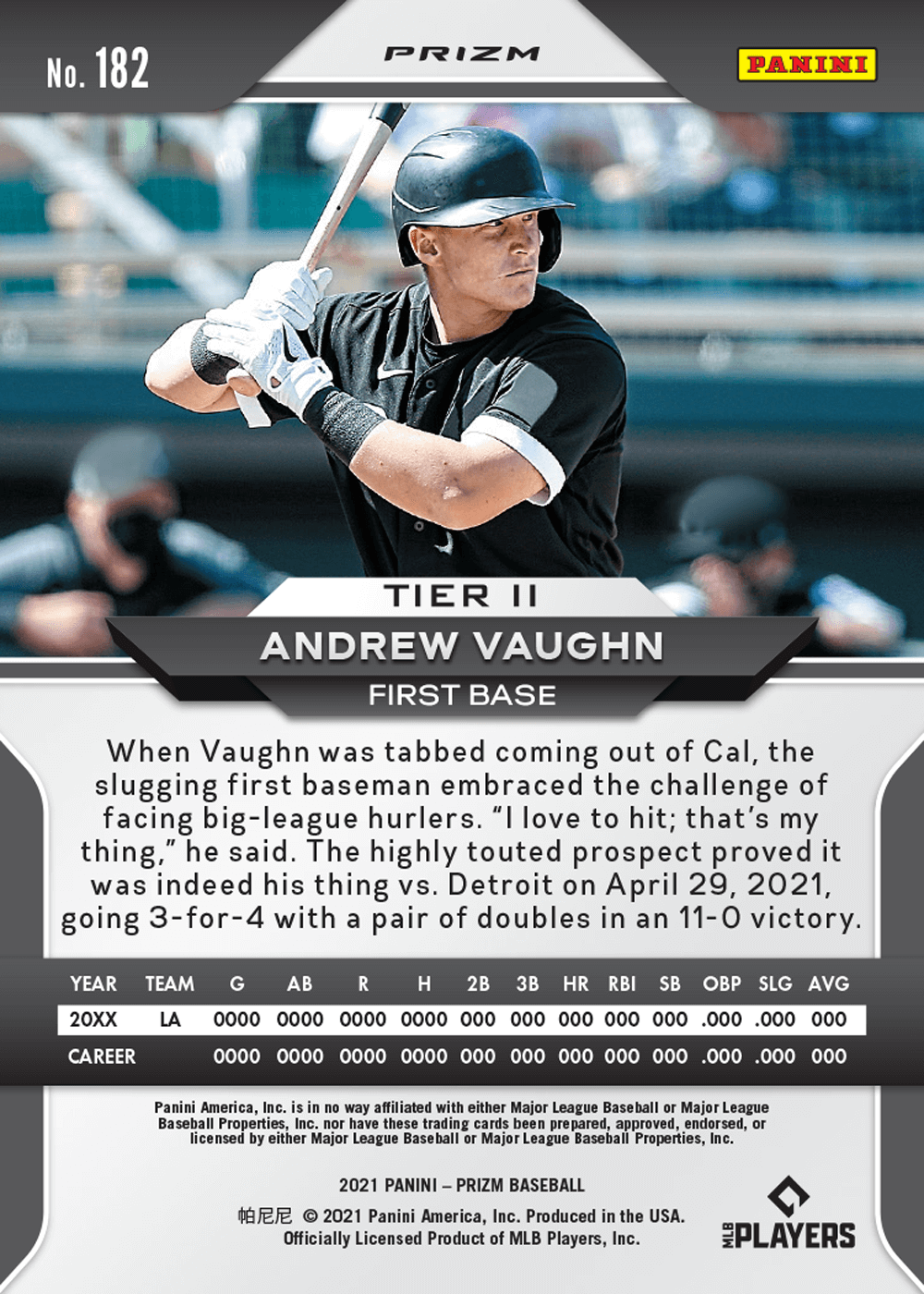 Andrew Vaughn NFT Baseball Prizm Base Trading Cards | Panini America
