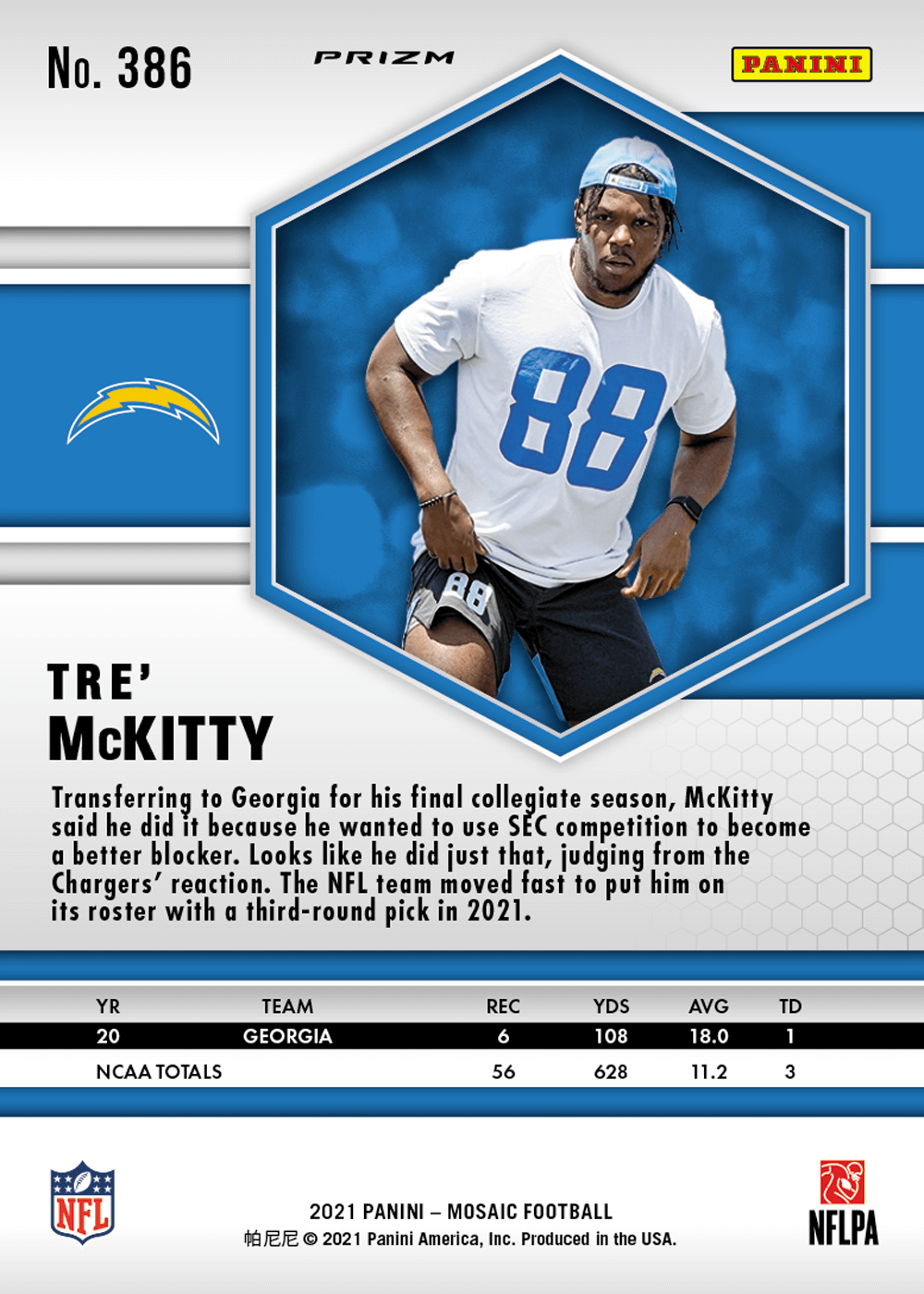 Tre' McKitty 2021 Panini Mosaic NFT NFL Digital Trading Card Panini America