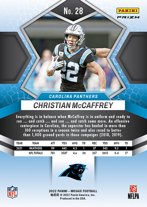 Christian McCaffrey 2021 Panini NFL Sticker Series Mint Card #24