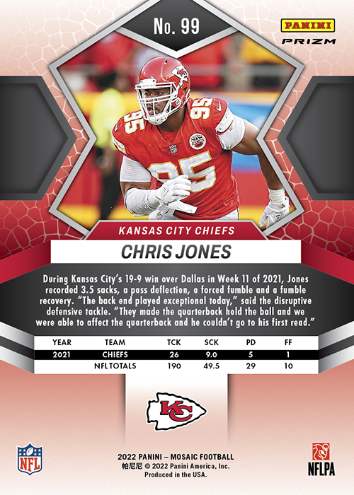 2022 Mosaic Football Base #99 Chris Jones - Kansas City Chiefs