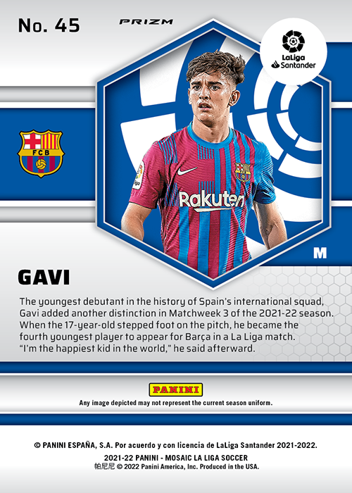 【小売価格】Gavi 2021-22 Panini Mosaic LaLiga Rookie Card Mosaic Blue Prizm 99枚限定！！ルーキーカード！！FC バルセロナ その他