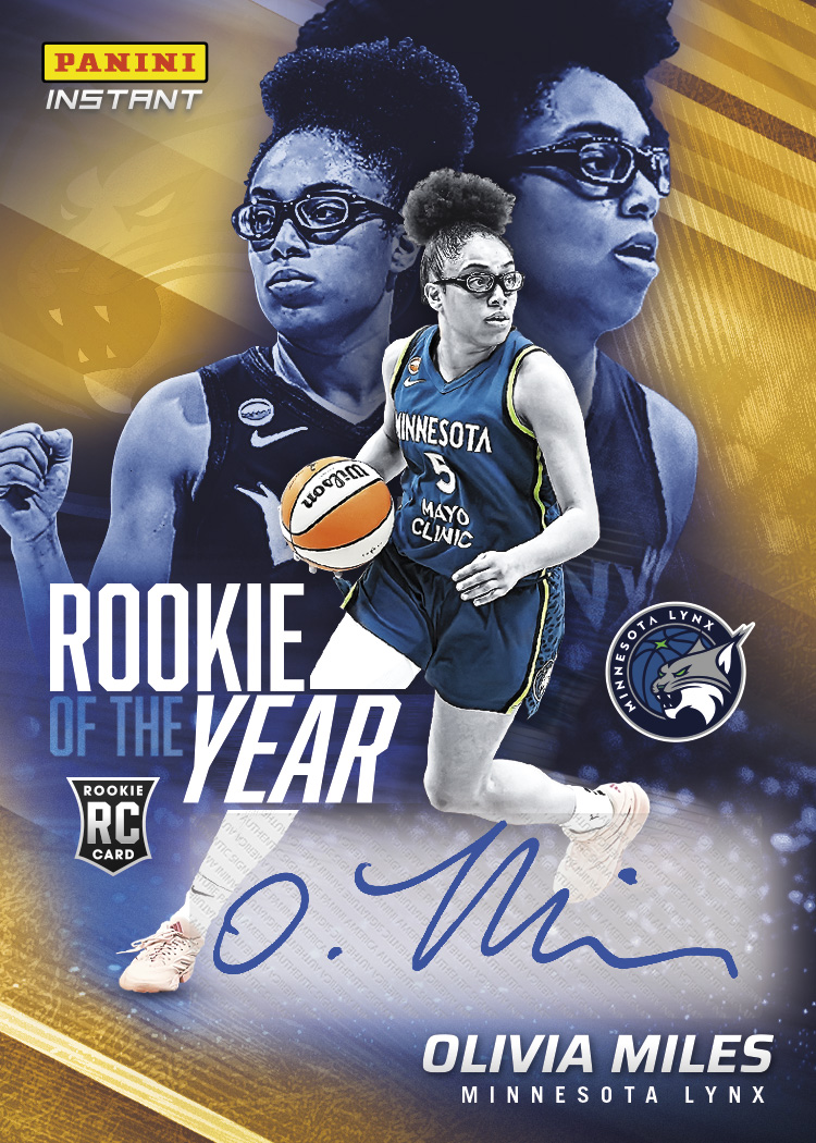 Detailed Image of Olivia Miles - 2026 Panini Instant WNBA Rookie of the Year - Gold /10 Auto