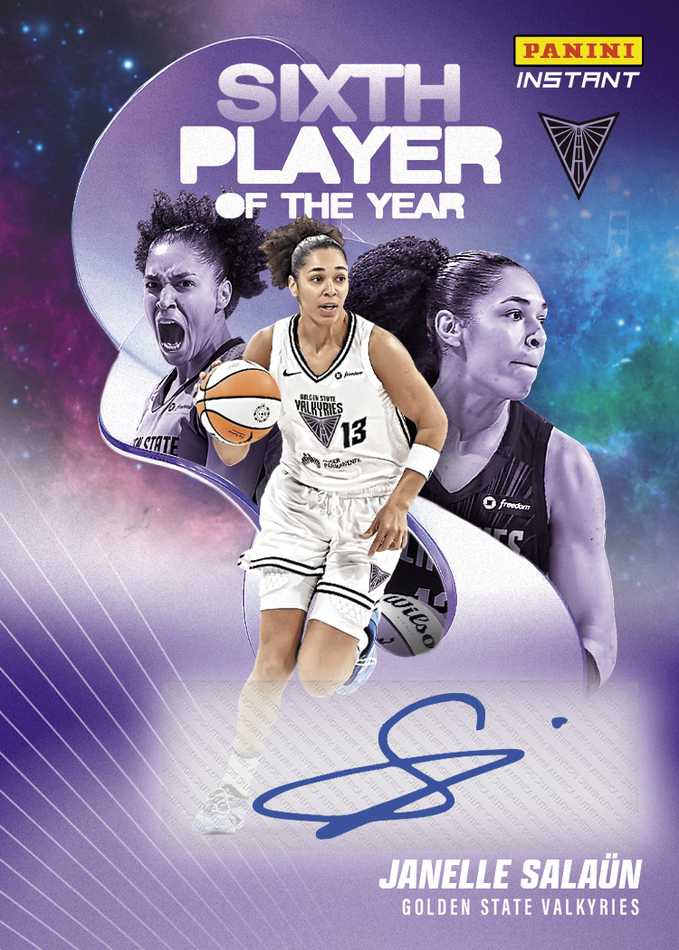 Detailed Image of Janelle Salaun - 2026 Panini Instant WNBA Sixth Player of the Year - Galaxy 1/1 Auto